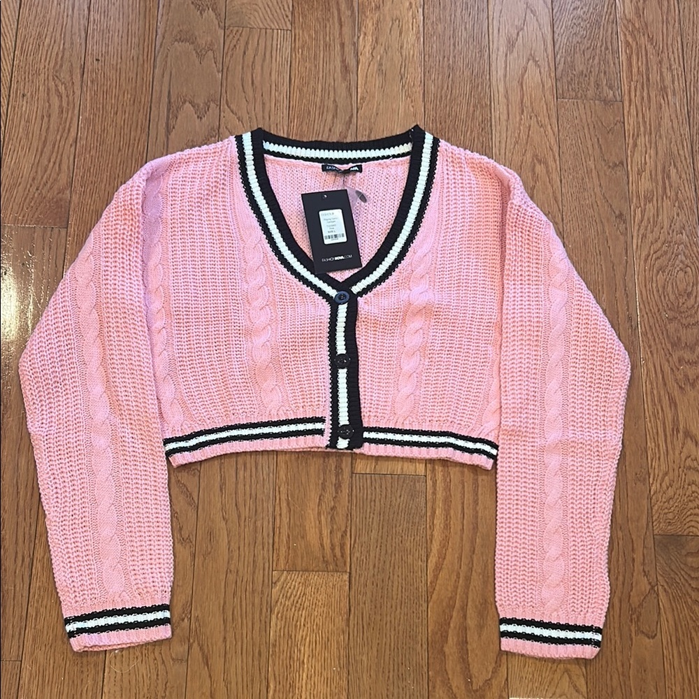 Fashion Nova Pink and Black Cropped Cardigan